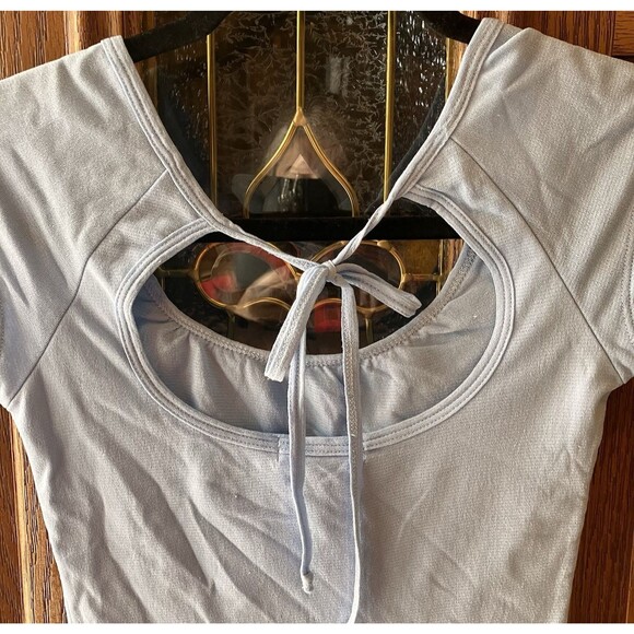 VTG US Boys Women's Bow Back Tie Empire Cut Top Cap Sleeve Cool Blue Size M Y2K - Picture 6 of 8